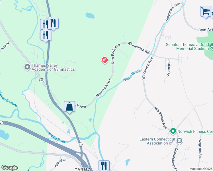 map of restaurants, bars, coffee shops, grocery stores, and more near 43 New Park Avenue in Franklin