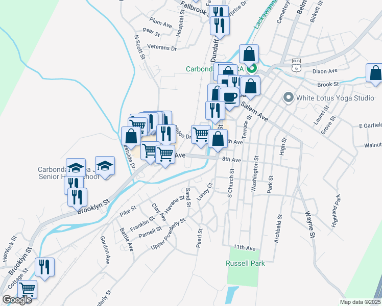 map of restaurants, bars, coffee shops, grocery stores, and more near 10 Mill Street in Carbondale