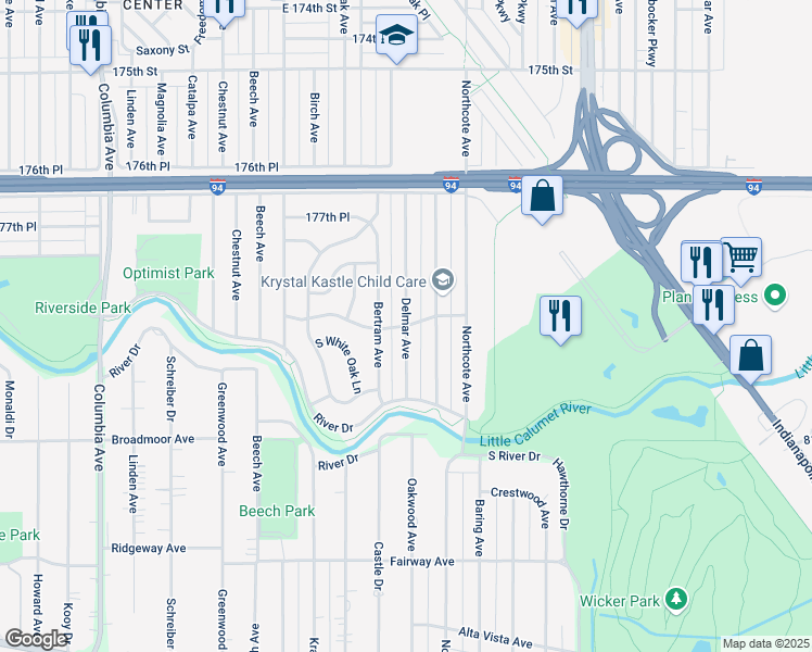 map of restaurants, bars, coffee shops, grocery stores, and more near 1701 Beverly Street in Hammond