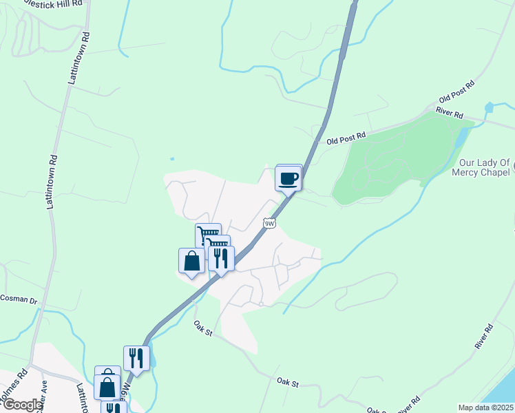 map of restaurants, bars, coffee shops, grocery stores, and more near 805 Parr Meadow Drive in Newburgh