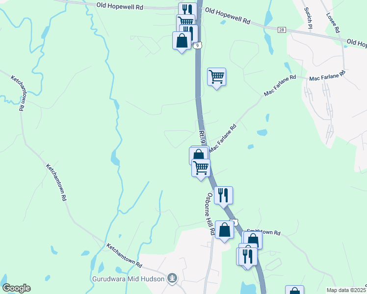 map of restaurants, bars, coffee shops, grocery stores, and more near 13 South Fowlerhouse Road in Wappingers Falls