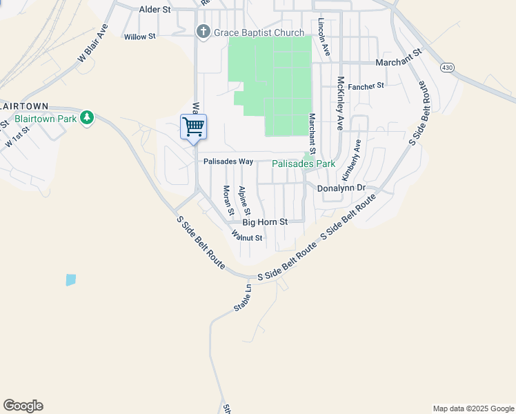 map of restaurants, bars, coffee shops, grocery stores, and more near 674-676 Big Horn Street in Rock Springs