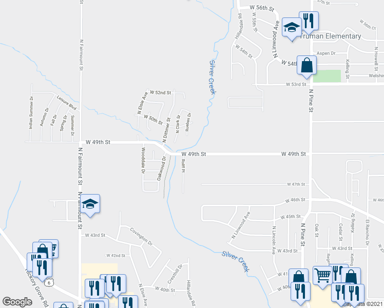 map of restaurants, bars, coffee shops, grocery stores, and more near 2956 West 49th Street in Davenport