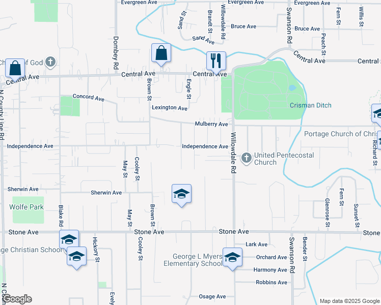 map of restaurants, bars, coffee shops, grocery stores, and more near 2811-2899 Belmont St in Portage