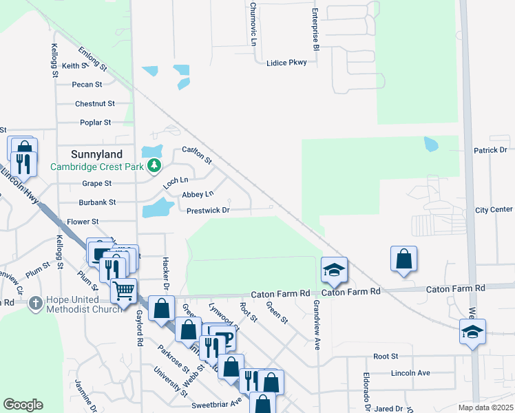 map of restaurants, bars, coffee shops, grocery stores, and more near 21343 Prestwick Drive in Crest Hill