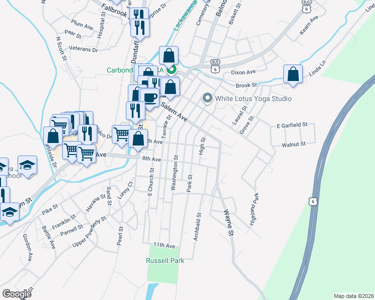 map of restaurants, bars, coffee shops, grocery stores, and more near 147 Spring Street in Carbondale