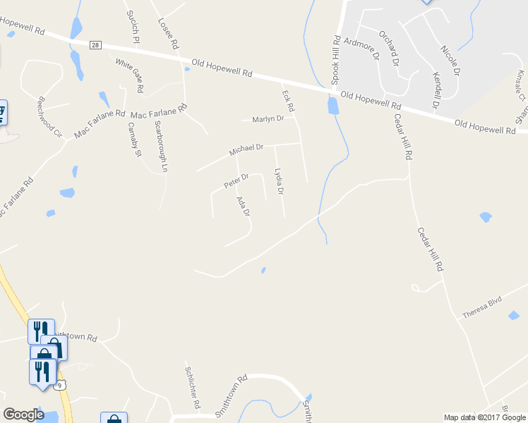 map of restaurants, bars, coffee shops, grocery stores, and more near 130 Peter Drive in Wappingers Falls