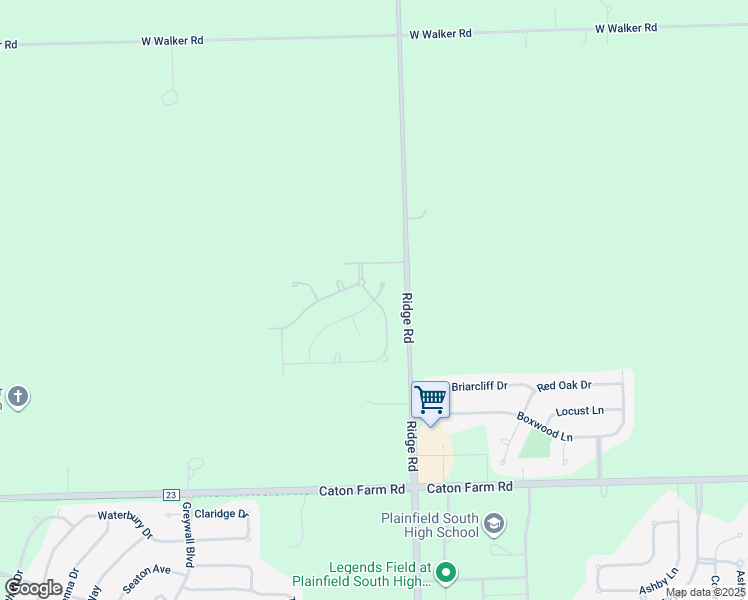 map of restaurants, bars, coffee shops, grocery stores, and more near Deer Crossing Dr in Plainfield
