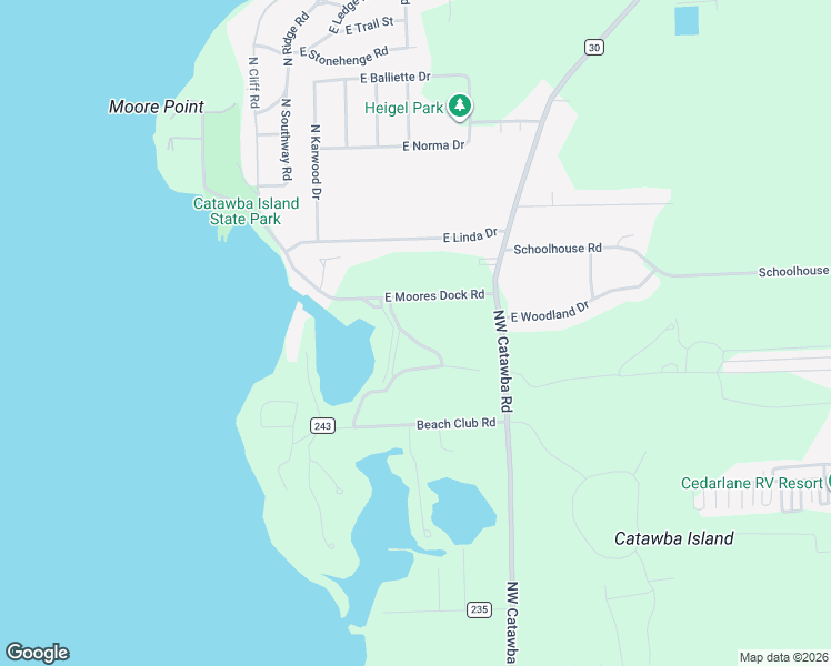 map of restaurants, bars, coffee shops, grocery stores, and more near 10 East Moores Dock Road in Port Clinton