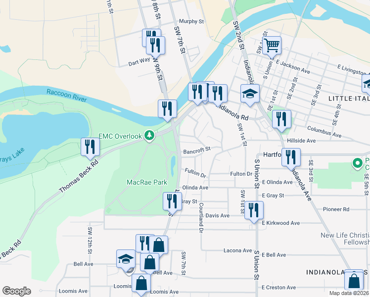 map of restaurants, bars, coffee shops, grocery stores, and more near 2005 Southwest 9th Street in Des Moines
