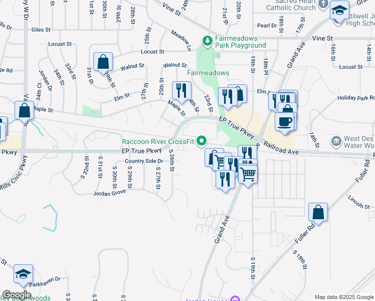 map of restaurants, bars, coffee shops, grocery stores, and more near 2500 Country Side Drive in West Des Moines