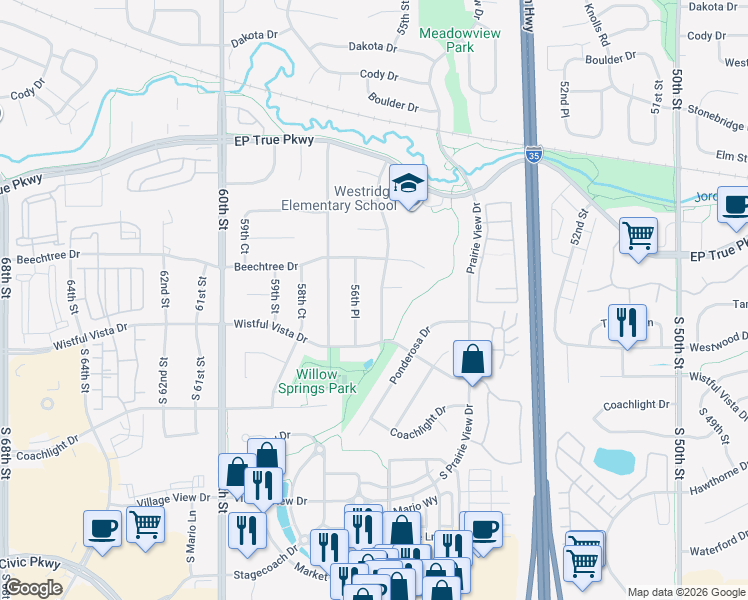 map of restaurants, bars, coffee shops, grocery stores, and more near 133 56th Place in West Des Moines