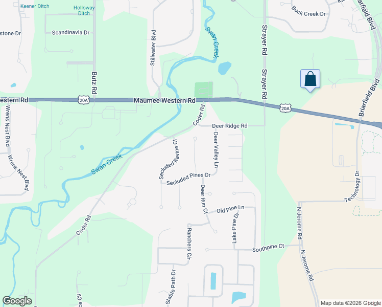 map of restaurants, bars, coffee shops, grocery stores, and more near 3862 Ravine Hollow Court in Maumee
