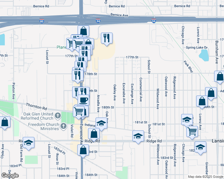 map of restaurants, bars, coffee shops, grocery stores, and more near in Lansing