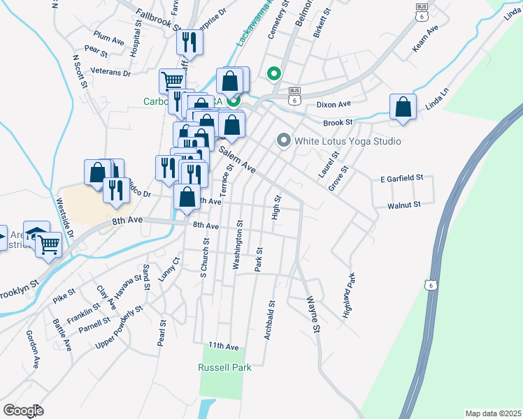 map of restaurants, bars, coffee shops, grocery stores, and more near 50 Park Street in Carbondale
