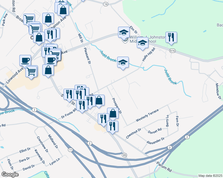 map of restaurants, bars, coffee shops, grocery stores, and more near 167 Halls Hill Road in Colchester