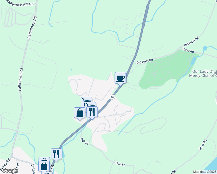 map of restaurants, bars, coffee shops, grocery stores, and more near 1 Pavillion Drive in Newburgh
