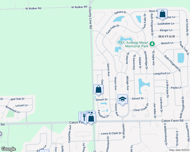 map of restaurants, bars, coffee shops, grocery stores, and more near 2729 Canyon Drive in Plainfield