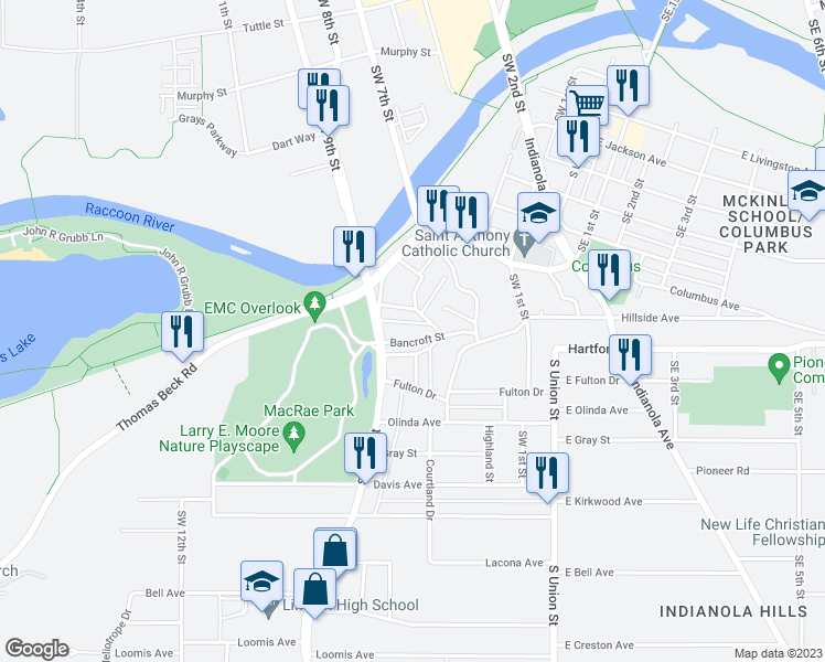 map of restaurants, bars, coffee shops, grocery stores, and more near 1987 Summit Street in Des Moines