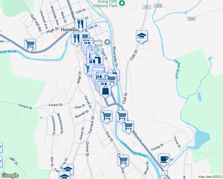 map of restaurants, bars, coffee shops, grocery stores, and more near 513 Church Street in Honesdale