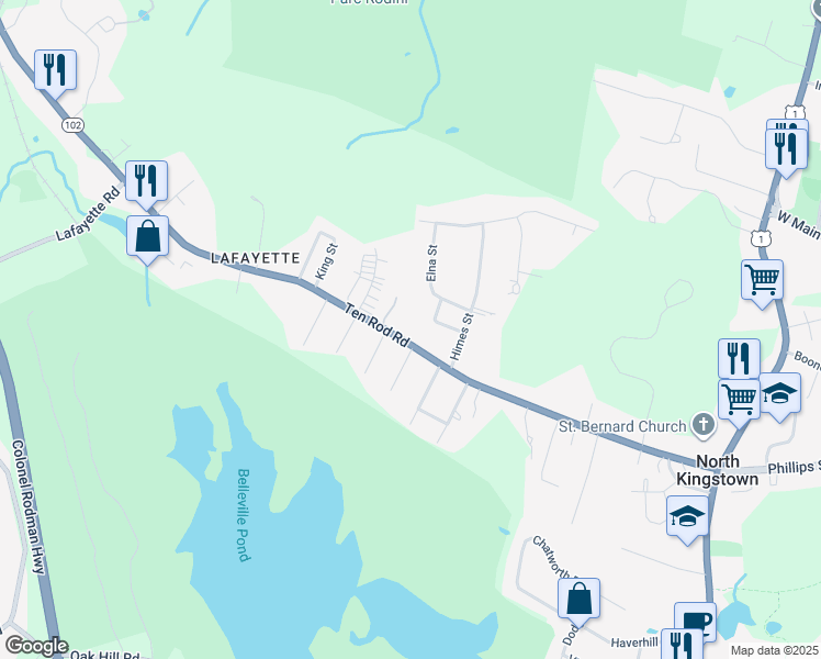 map of restaurants, bars, coffee shops, grocery stores, and more near 393 Ten Rod Road in North Kingstown
