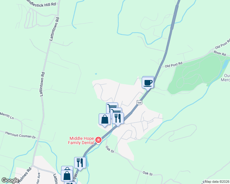 map of restaurants, bars, coffee shops, grocery stores, and more near 18 Russo Drive in Newburgh
