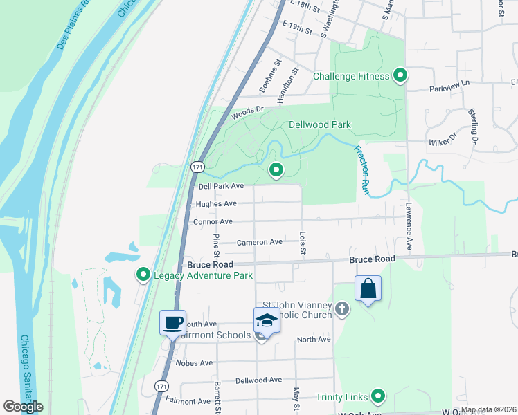 map of restaurants, bars, coffee shops, grocery stores, and more near 302 Hughes Avenue in Lockport
