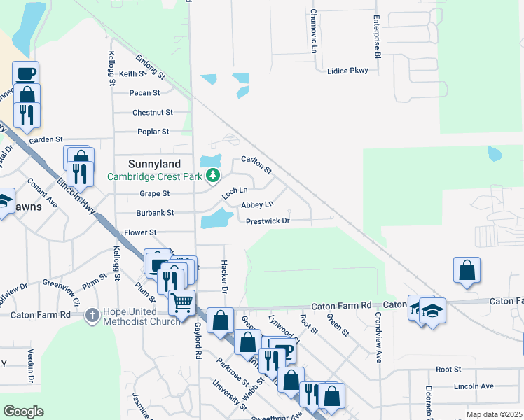 map of restaurants, bars, coffee shops, grocery stores, and more near 21435 Loch Lane in Crest Hill