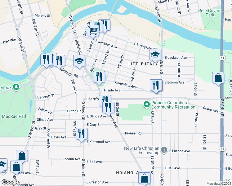 map of restaurants, bars, coffee shops, grocery stores, and more near 236 Hillside Avenue in Des Moines