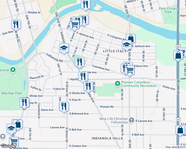 map of restaurants, bars, coffee shops, grocery stores, and more near 236 Hillside Avenue in Des Moines