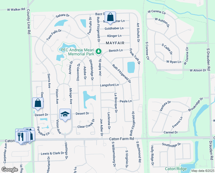 map of restaurants, bars, coffee shops, grocery stores, and more near 6608 Langsford Lane in Plainfield