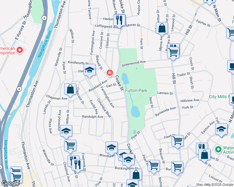 map of restaurants, bars, coffee shops, grocery stores, and more near 23 Kaytonne Avenue in Waterbury