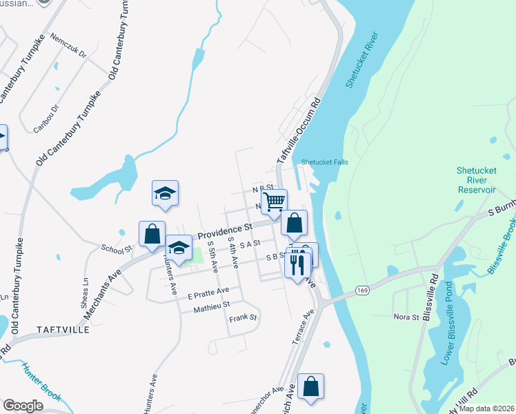 map of restaurants, bars, coffee shops, grocery stores, and more near 26 North 2nd Avenue in Norwich