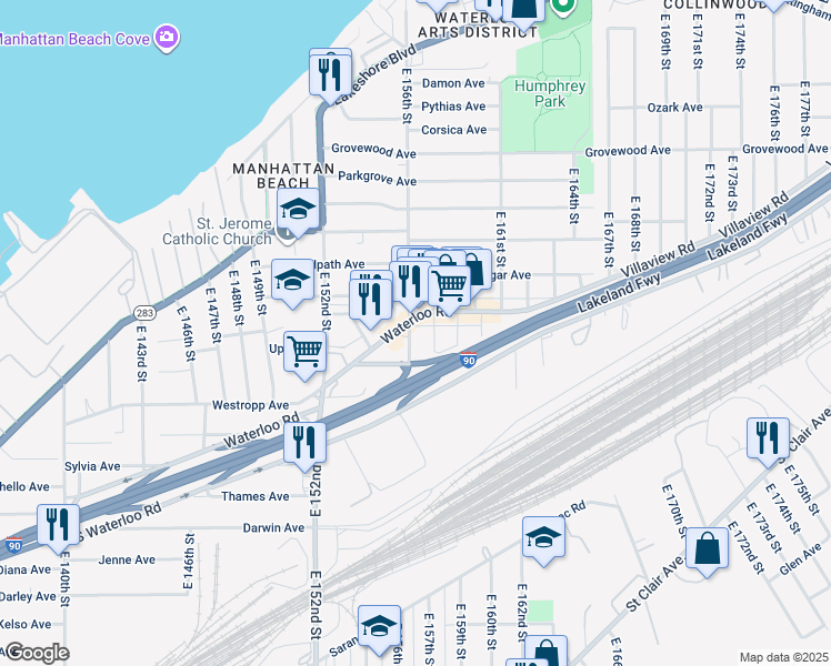map of restaurants, bars, coffee shops, grocery stores, and more near in Cleveland
