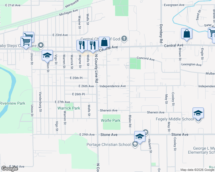 map of restaurants, bars, coffee shops, grocery stores, and more near 2726-2818 Edgewood St in Portage