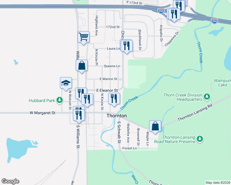 map of restaurants, bars, coffee shops, grocery stores, and more near 305 Blackstone Street in Thornton