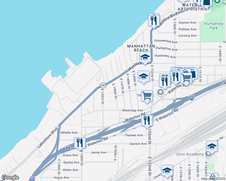 map of restaurants, bars, coffee shops, grocery stores, and more near 395 East 146th Street in Cleveland