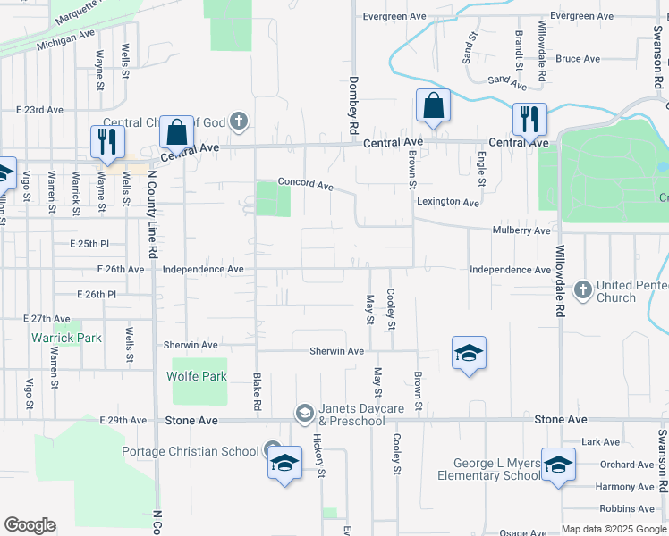 map of restaurants, bars, coffee shops, grocery stores, and more near 2899 Locust St in Portage