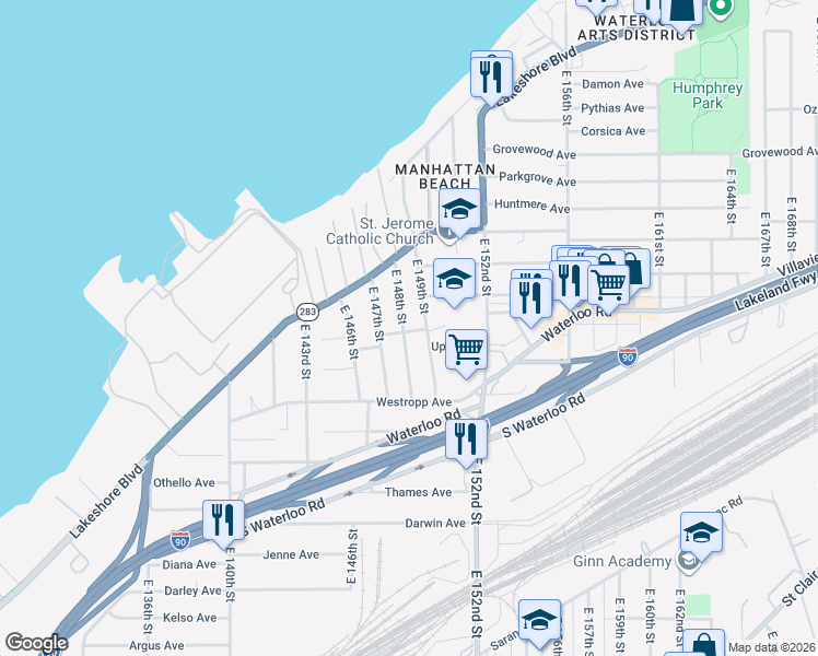 map of restaurants, bars, coffee shops, grocery stores, and more near 432 East 149th Street in Cleveland