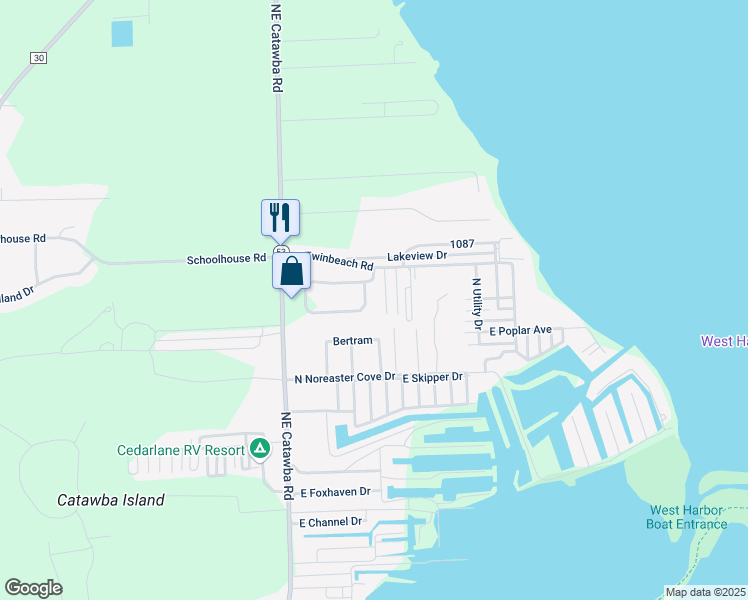 map of restaurants, bars, coffee shops, grocery stores, and more near 5141 East Bay Pointe Circle in Port Clinton