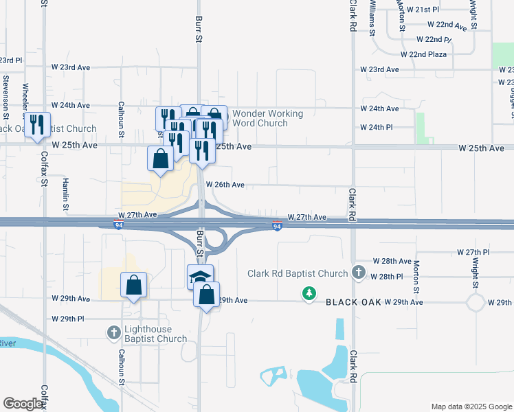 map of restaurants, bars, coffee shops, grocery stores, and more near 5119 West 26th Avenue in Gary