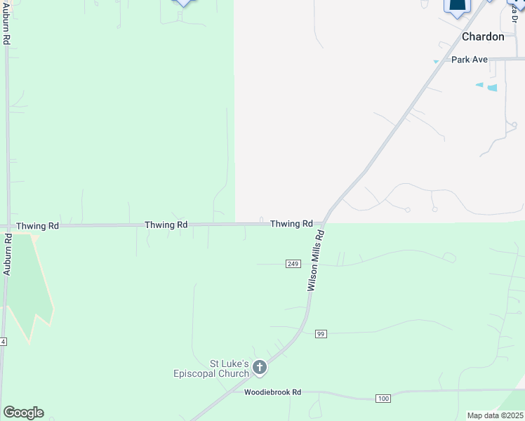 map of restaurants, bars, coffee shops, grocery stores, and more near 11506 Thwing Road in Chardon