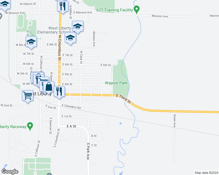 map of restaurants, bars, coffee shops, grocery stores, and more near 707 East 4th Street in West Liberty