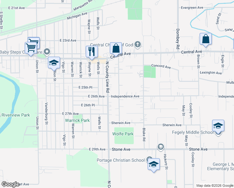 map of restaurants, bars, coffee shops, grocery stores, and more near 2726-2818 Edgewood St in Portage