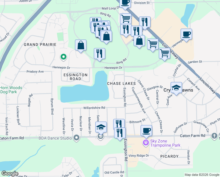 map of restaurants, bars, coffee shops, grocery stores, and more near 2645 Harbor Drive in Joliet