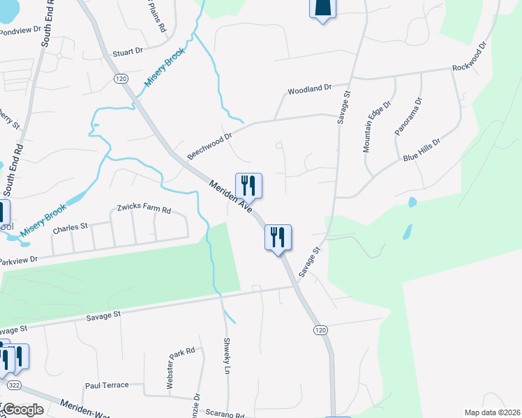 map of restaurants, bars, coffee shops, grocery stores, and more near 1149 Meriden Avenue in Southington