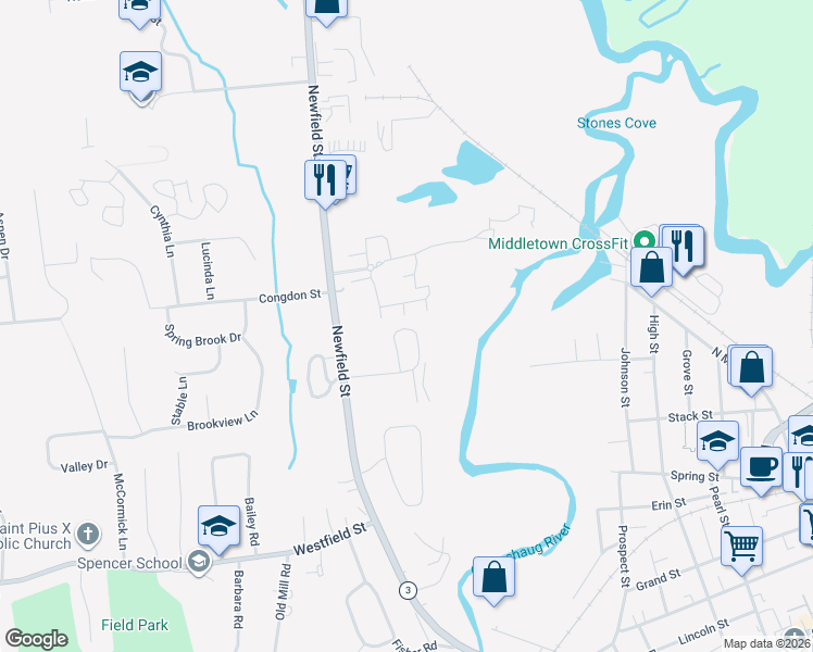 map of restaurants, bars, coffee shops, grocery stores, and more near 230 Stoneycrest Drive in Middletown