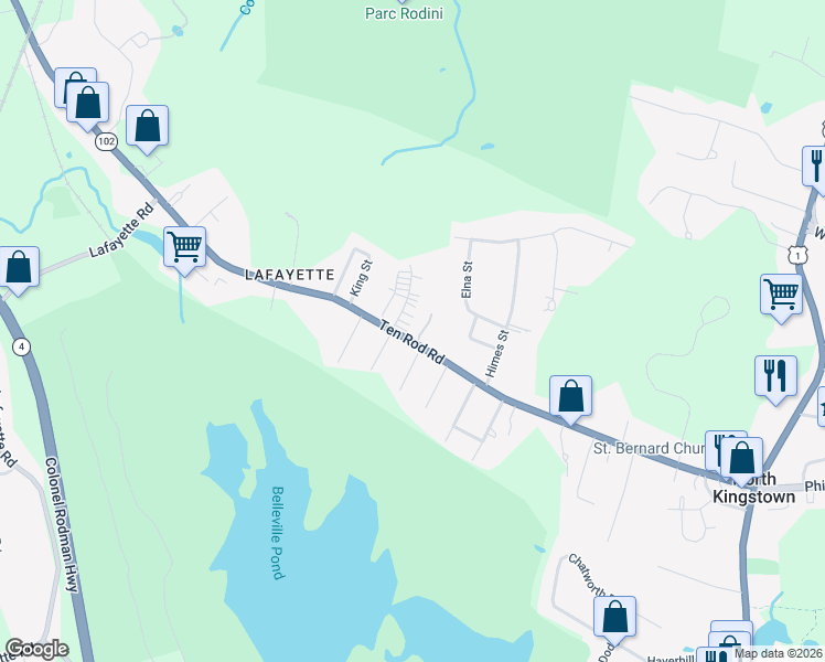 map of restaurants, bars, coffee shops, grocery stores, and more near 393 Ten Rod Road in North Kingstown