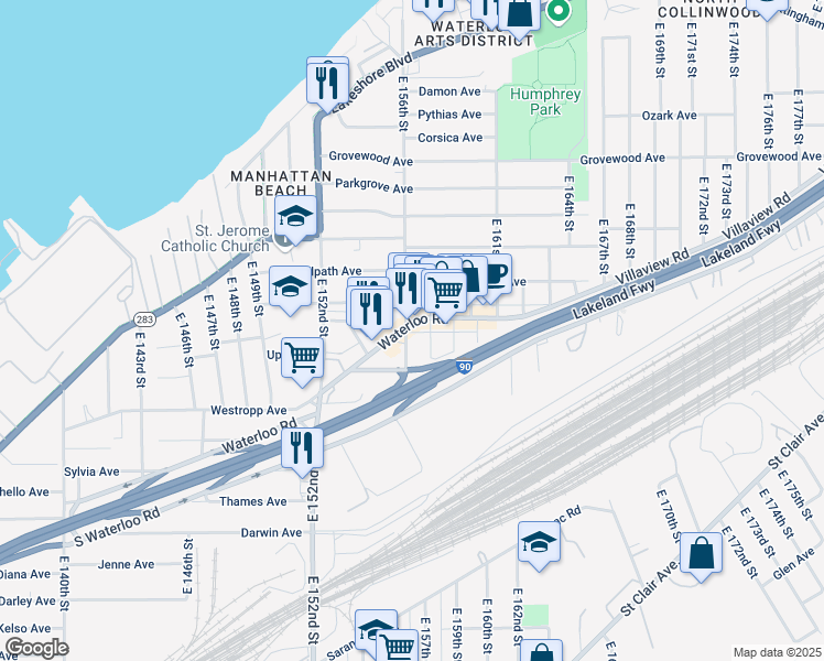 map of restaurants, bars, coffee shops, grocery stores, and more near in Cleveland