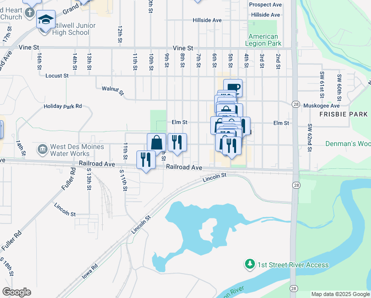 map of restaurants, bars, coffee shops, grocery stores, and more near 131 8th Street in West Des Moines